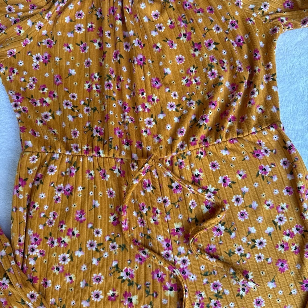 Charming Mustard Floral Kids Jumpsuit - Picture 3 of 9